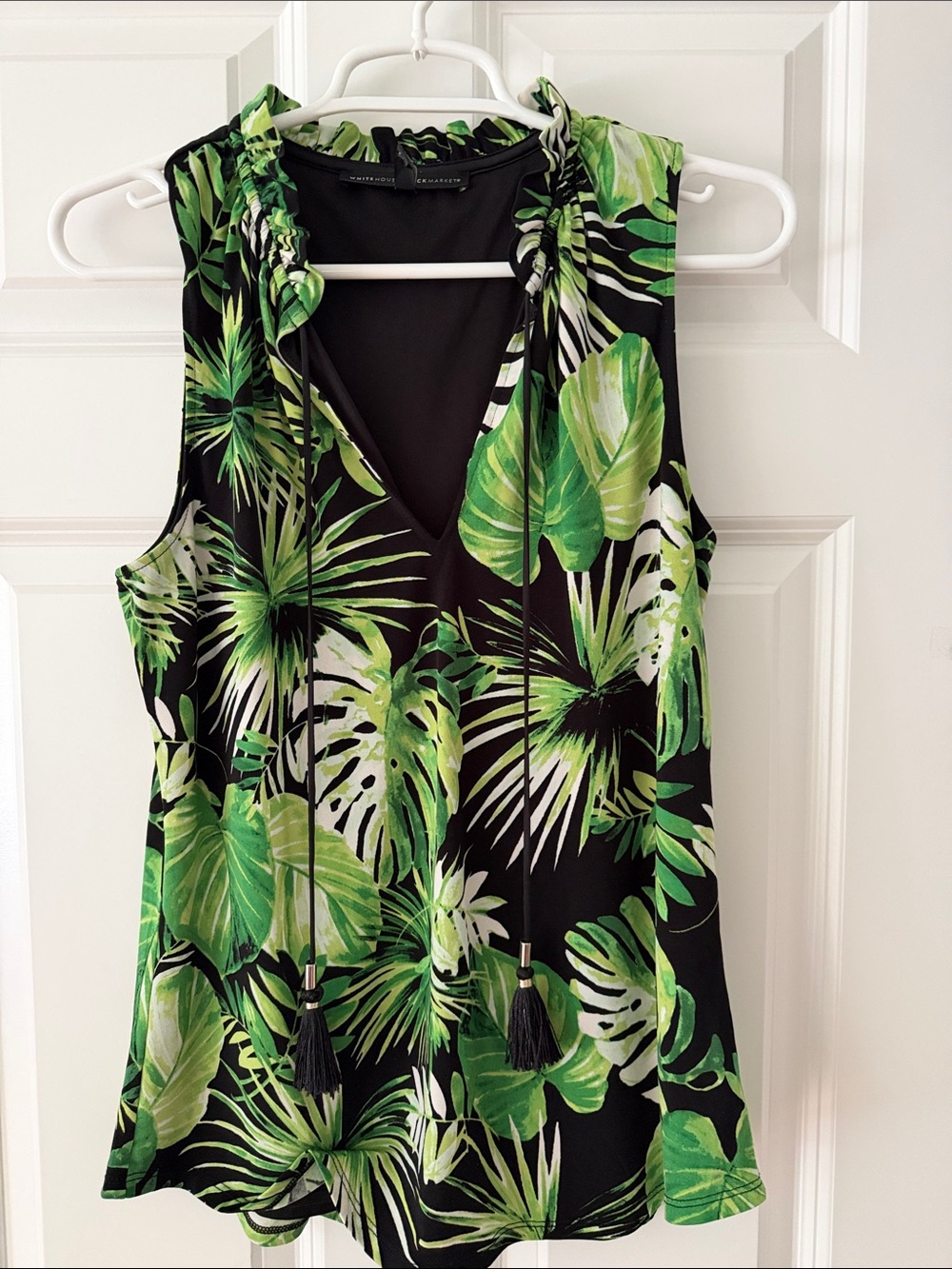 White House and  Black market Camisole with Green Tropical Leaf Print